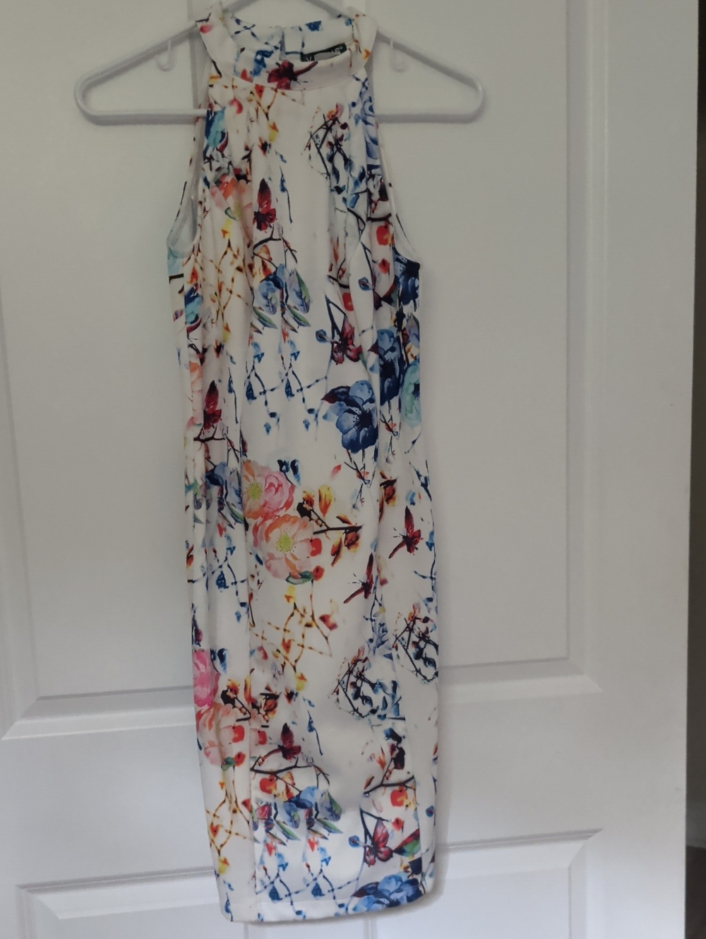VENUS Floral Halter Midi Dress - White with Multicolor Print